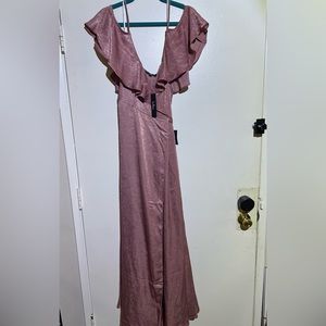 Rose colored satin bridesmaids dress from Lulus in an XL